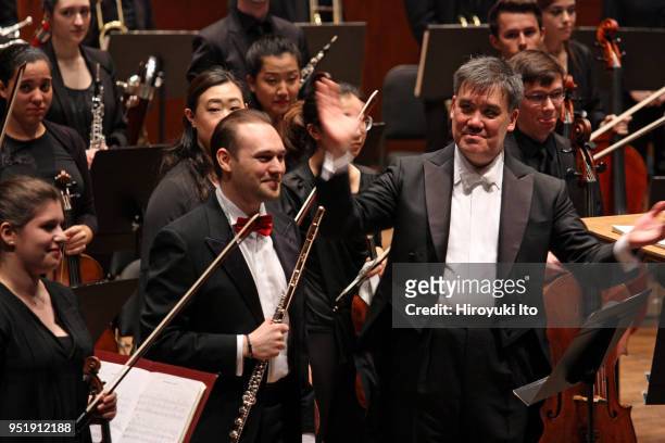 The flutist Giorgio Consolati. Left, performed Christopher Rouse"u2019s "Flute Concerto" with the Juilliard Orchestra led by the conductor Alan...
