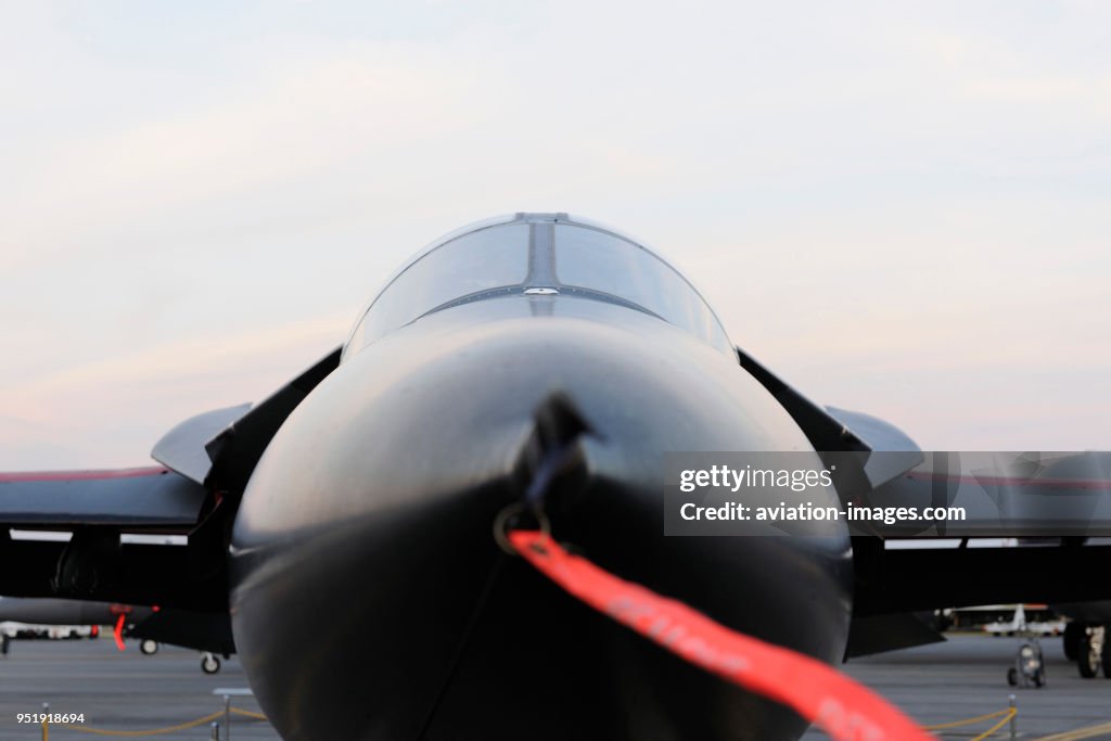 Nose of Royal Australian Air Force RAAF General Dynamics F-111C Aardvark parked in the static-display at the Singapore-Airshow 2010