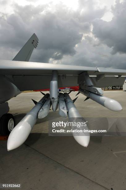 Navy Boeing F/A-18F missiles at the Farnborough Airshow 2010.