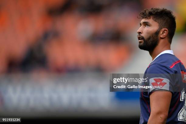 Colby Fainga'a of the Rebels looks on during the Super Rugby match between DHL Stormers and Rebels at DHL Newlands Stadium on April 27, 2018 in Cape...