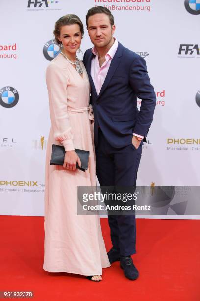 Annika Kipp and Frederick Lau attend the Lola - German Film Award red carpet at Messe Berlin on April 27, 2018 in Berlin, Germany.