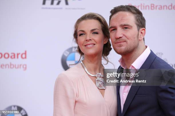 Annika Kipp and Frederick Lau attend the Lola - German Film Award red carpet at Messe Berlin on April 27, 2018 in Berlin, Germany.