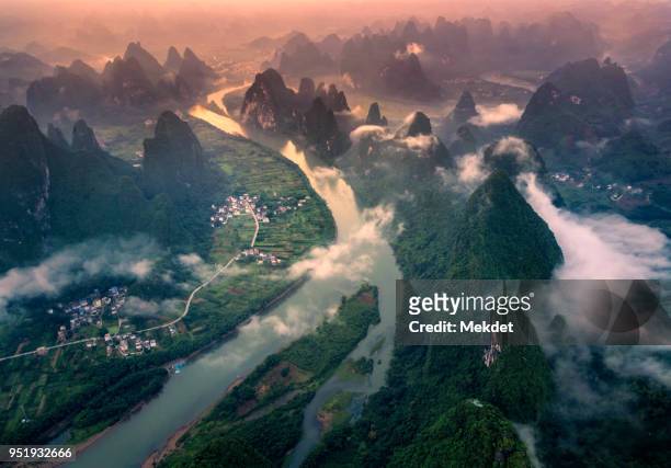 the aerial view at xianggang hill, yangshuo, guilin, guangxi, china - yangshuo ストックフォトと画像
