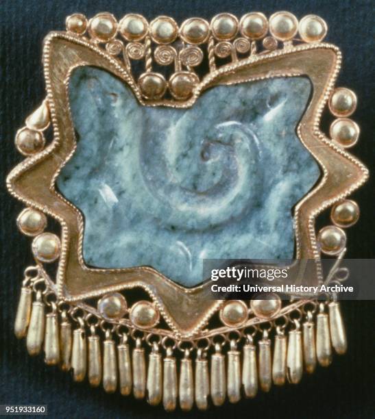 Inca, gold and turquoise pectoral ornament; 15th century. Peru. The Inca Empire was the largest empire in pre-Columbian America. And possibly the...