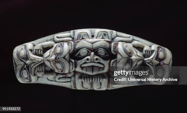 Native Indian ivory carved Shaman amulet. Decorated, Eskimo, . Canada 1848.