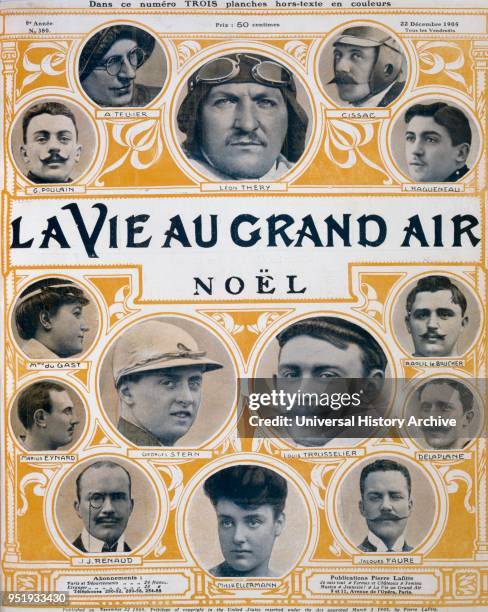 Magazine cover showing Grand Prix motor racing champions in France 1905.