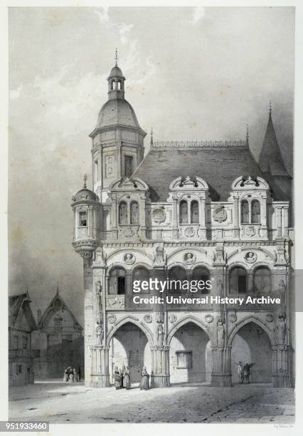Drawing of Hotel de ville in Chalons-en-Champagne, by Isidore Justin Severin Taylor, baron Taylor 1789-1879, Artist and philanthropist. From 'Voyages...