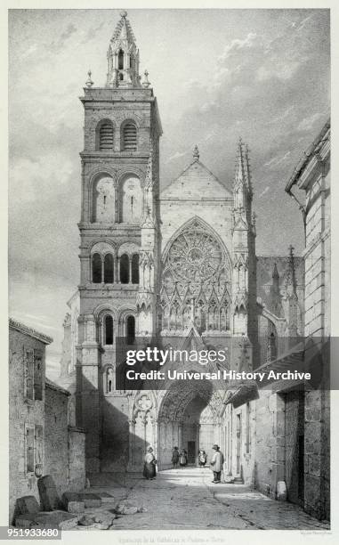 Drawing of Chalons Cathedral, by Isidore Justin Severin Taylor, baron Taylor 1789-1879, Artist and philanthropist. From 'Voyages Pittoresques' 1857....