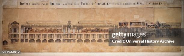 Architectural plan for the conversion of the Palace of Versailles to become a Musee for French History. Ordered by King Louis Phillipe. The museum...