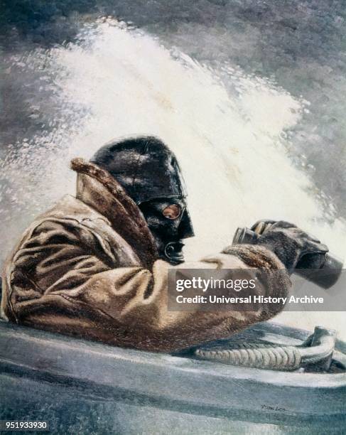 Navy Lookout on a Submarine as it surfaces. North Atlantic, World war two. 1942.