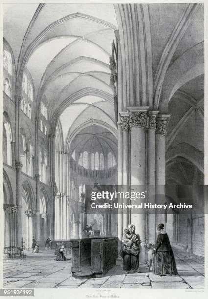 Drawing of Chalons Cathedral, by Isidore Justin Severin Taylor, baron Taylor 1789-1879, Artist and philanthropist. From 'Voyages Pittoresques' 1857....