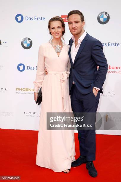Frederick Lau and his wife Annika Lau attend the Lola - German Film Award red carpet at Messe Berlin on April 27, 2018 in Berlin, Germany.