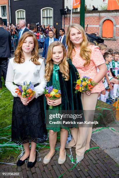 Princess Amalia of The Netherlands, Princess Alexia of The Netherlands and Princess Ariane of The Netherlands during the Kingsday celebration on...