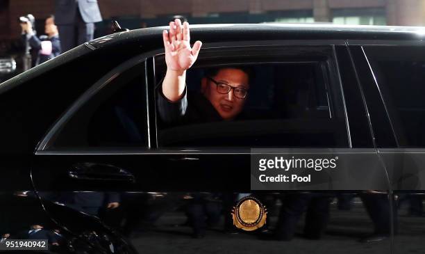 North Korean Leader Kim Jong Un leaves the Peace House after the Inter-Korean Summit and dinner on April 27, 2018 in Panmunjom, South Korea. Kim and...