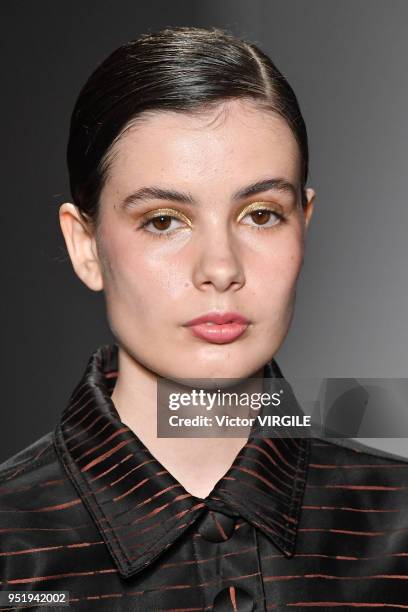 Model walks the runway at the Apartamento 03 Fall Winter 2018 fashion show during the SPFW N45 on April 25, 2018 in Sao Paulo, Brazil.