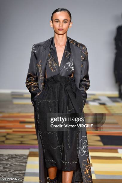 Model walks the runway at the Apartamento 03 Fall Winter 2018 fashion show during the SPFW N45 on April 25, 2018 in Sao Paulo, Brazil.