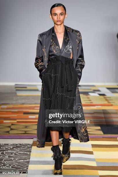 Model walks the runway at the Apartamento 03 Fall Winter 2018 fashion show during the SPFW N45 on April 25, 2018 in Sao Paulo, Brazil.