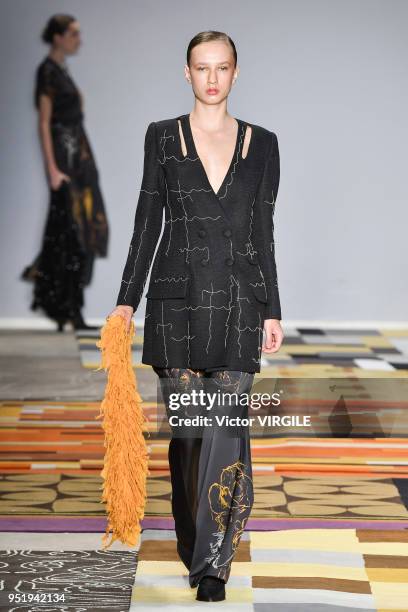 Model walks the runway at the Apartamento 03 Fall Winter 2018 fashion show during the SPFW N45 on April 25, 2018 in Sao Paulo, Brazil.