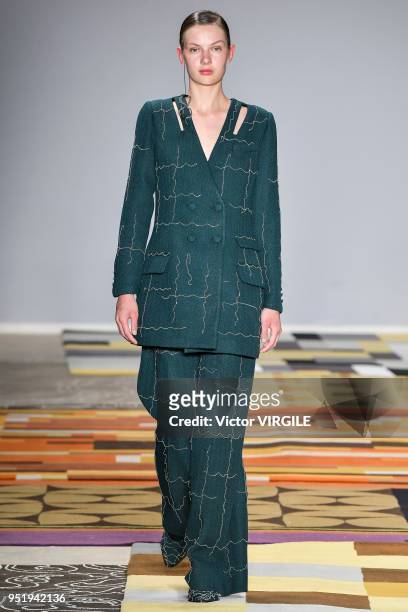 Model walks the runway at the Apartamento 03 Fall Winter 2018 fashion show during the SPFW N45 on April 25, 2018 in Sao Paulo, Brazil.