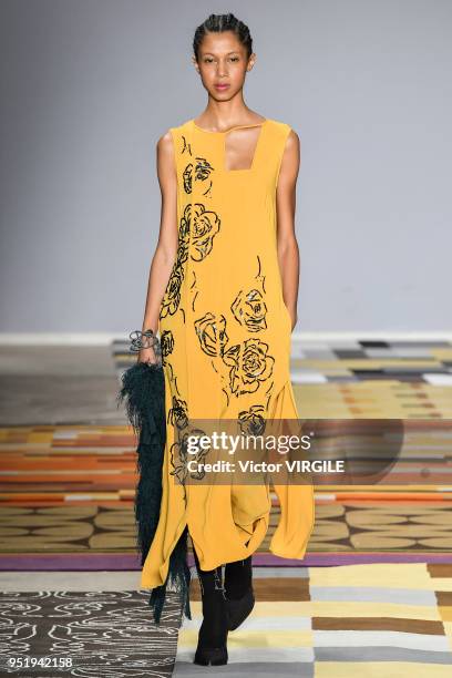 Model walks the runway at the Apartamento 03 Fall Winter 2018 fashion show during the SPFW N45 on April 25, 2018 in Sao Paulo, Brazil.