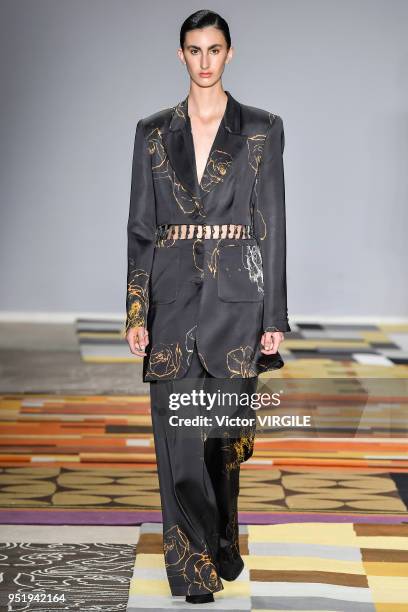 Model walks the runway at the Apartamento 03 Fall Winter 2018 fashion show during the SPFW N45 on April 25, 2018 in Sao Paulo, Brazil.