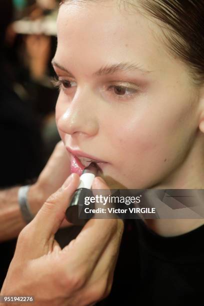 Model backstage at the Apartamento 03 Fall Winter 2018 fashion show during the SPFW N45 on April 25, 2018 in Sao Paulo, Brazil.