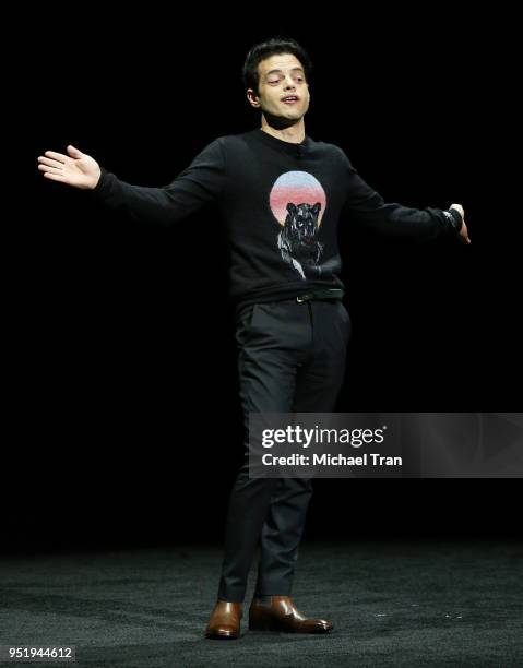 Rami Malek onstage during the 2018 CinemaCon - 20th Century Fox Special Presentation held at The Colosseum at Caesars Palace on April 26, 2018 in Las...