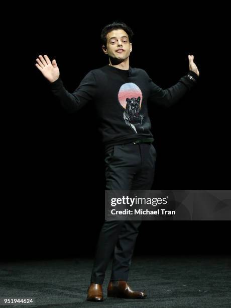 Rami Malek onstage during the 2018 CinemaCon - 20th Century Fox Special Presentation held at The Colosseum at Caesars Palace on April 26, 2018 in Las...