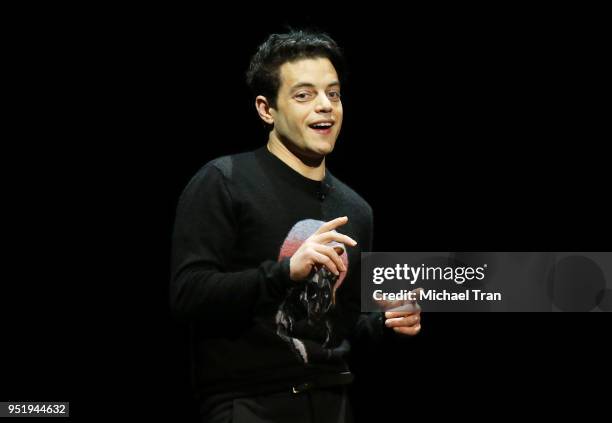 Rami Malek onstage during the 2018 CinemaCon - 20th Century Fox Special Presentation held at The Colosseum at Caesars Palace on April 26, 2018 in Las...