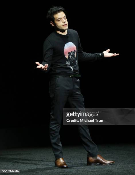 Rami Malek onstage during the 2018 CinemaCon - 20th Century Fox Special Presentation held at The Colosseum at Caesars Palace on April 26, 2018 in Las...