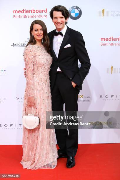 Alice Dwyer and Sabin Tambrea attend the Lola - German Film Award red carpet at Messe Berlin on April 27, 2018 in Berlin, Germany.