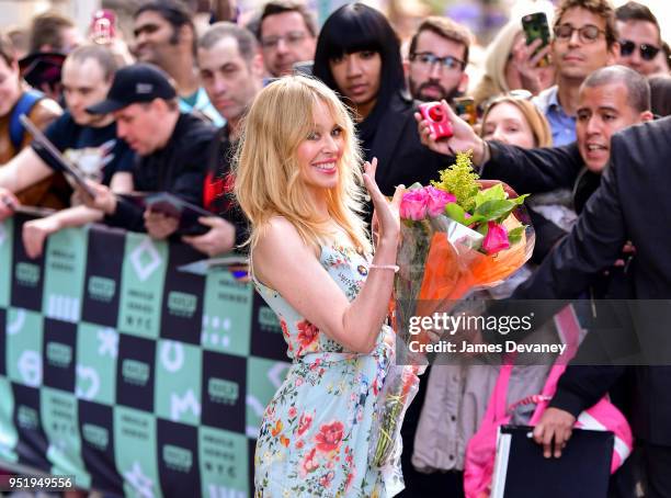 Kylie Minogue leaves Build at Build Studio on April 26, 2018 in New York City.