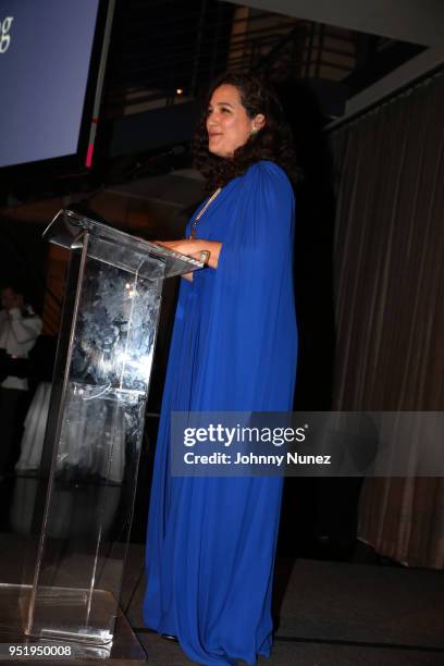 Glasswing International co-Founder Celina de Sola speaks at the 2018 Glasswing International Gala at Tribeca Rooftop on April 26, 2018 in New York...