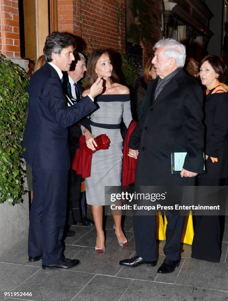 Jose Antonio Ruiz-Berdejo , Mario Vargas Llosa and Isabel Preysler are seeen leaving a restaurant on March 21, 2018 in Madrid, Spain.