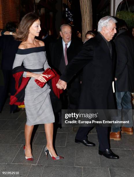 Mario Vargas Llosa , Isabel Preysler are seeen leaving a restaurant on March 21, 2018 in Madrid, Spain.