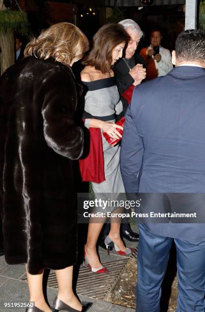 Mario Vargas Llosa , Isabel Preysler are seeen leaving a restaurant on March 21, 2018 in Madrid, Spain.