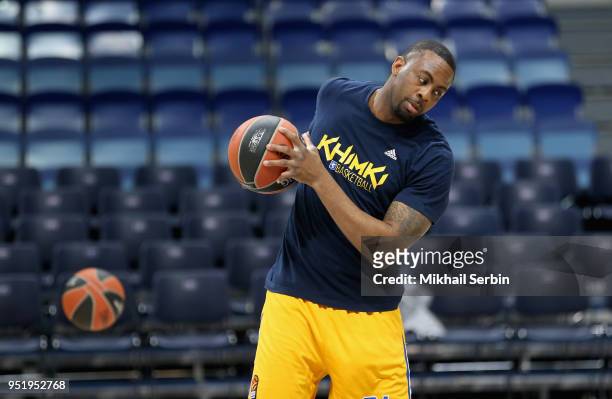 James Anderson, #21 of Khimki Moscow Region before the Turkish Airlines Euroleague Play Offs Game 4 between Khimki Moscow Region v CSKA Moscow at...