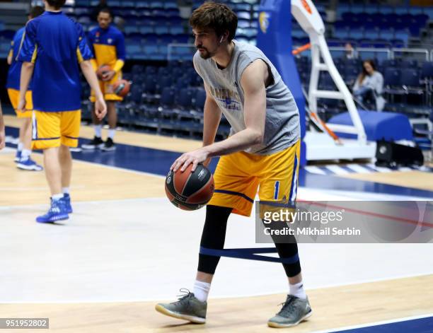 Alexey Shved, #1 of Khimki Moscow Region before the Turkish Airlines Euroleague Play Offs Game 4 between Khimki Moscow Region v CSKA Moscow at Arena...