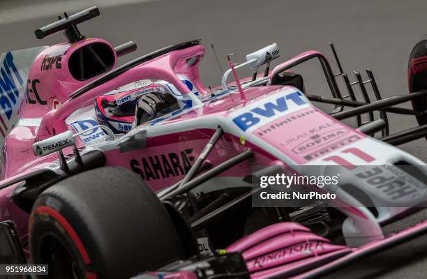 Sergio Perez of Mexico and Sahara Force India driver goes during the free practice session at Pirelli Hungarian Formula 1 Grand Prix on Jul 28, 2017...
