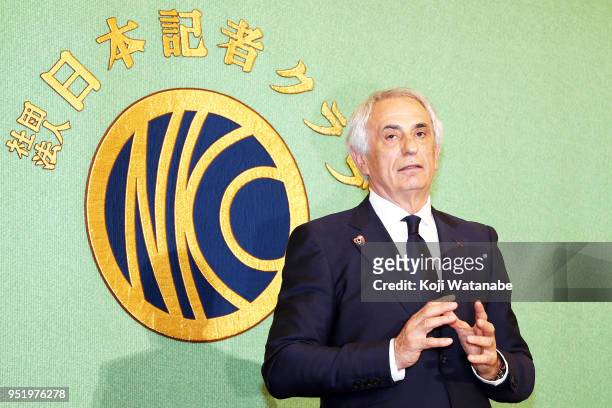 Former Japan national team head coach Vahid Halilhodzic attends a press conference at the Japan National Press Club on April 27, 2018 in Tokyo,...