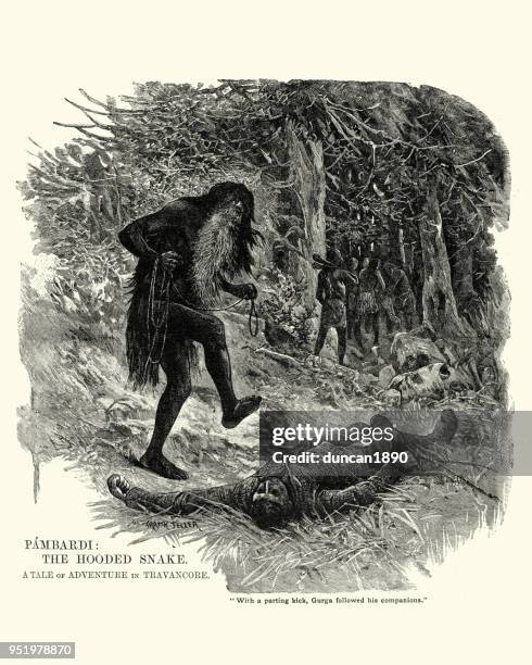 victim of bandits, india, 19th century - hooligan stock illustrations