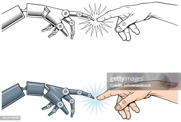 robot human classical touch - robot arm stock illustrations