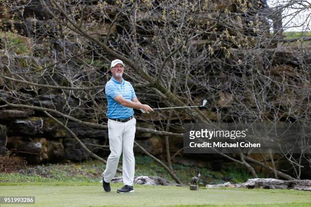 Jerry Kelly hits a tee shot during the final round of the PGA TOUR Champions Bass Pro Shops Legends of Golf at Big Cedar Lodge held at Top of the...