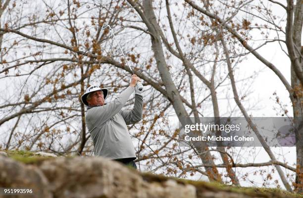 Kirk Triplett hits a tee shot during the final round of the PGA TOUR Champions Bass Pro Shops Legends of Golf at Big Cedar Lodge held at Top of the...