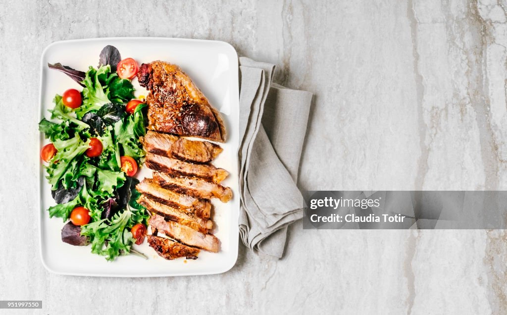 Steak with fresh salad