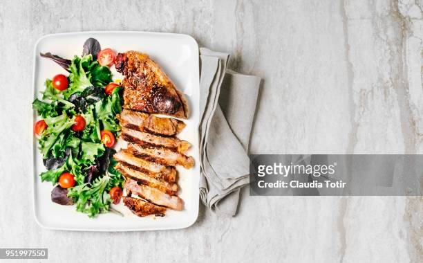 steak with fresh salad - paleo diet stock pictures, royalty-free photos & images