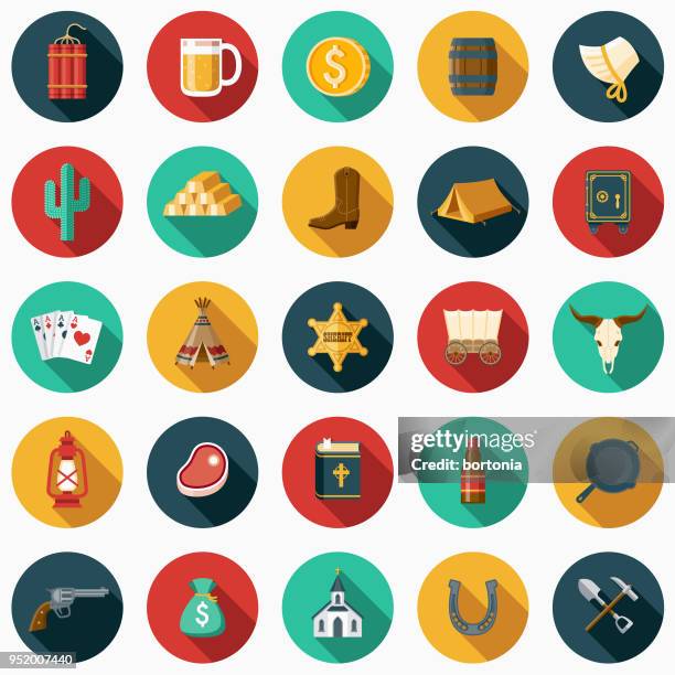 flat design western icon set with side shadow - teepee stock illustrations