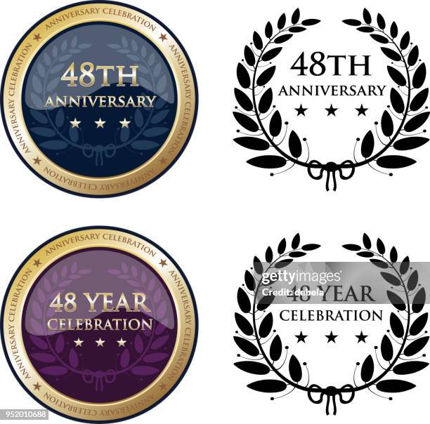 forty eighth anniversary celebration gold medals - 48 carats stock illustrations