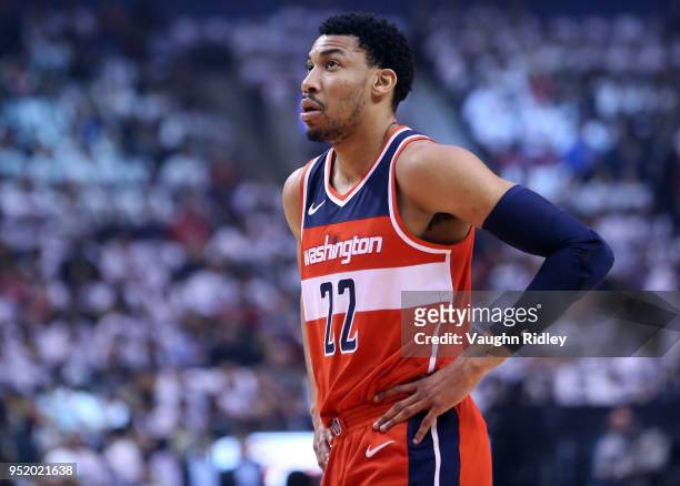 Otto Porter Jr. #22 of the Washington Wizards looks on during the first half of Game Five against the Toronto Raptors in Round One of the 2018 NBA...