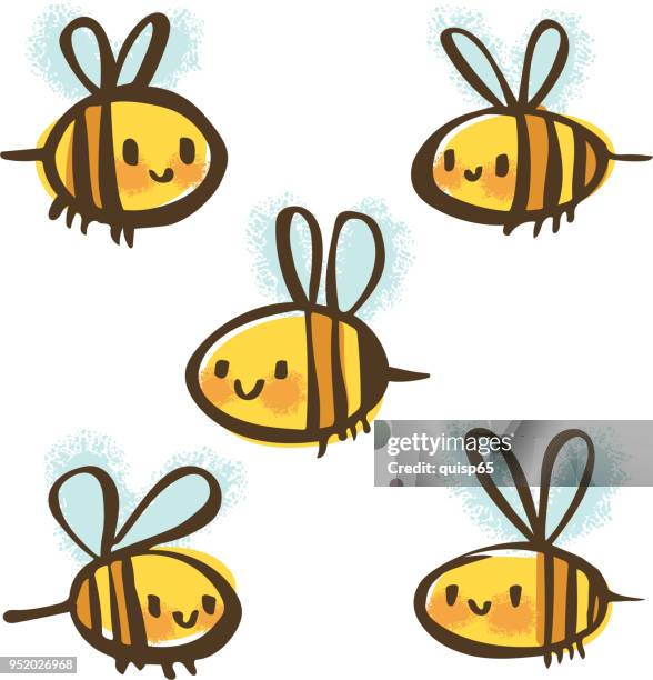 bee doodle set - bee-cartoon-drawing stock illustrations